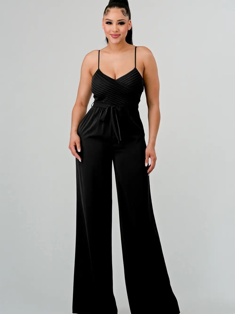 Wide-Leg Black Jumpsuit with Spaghetti Straps